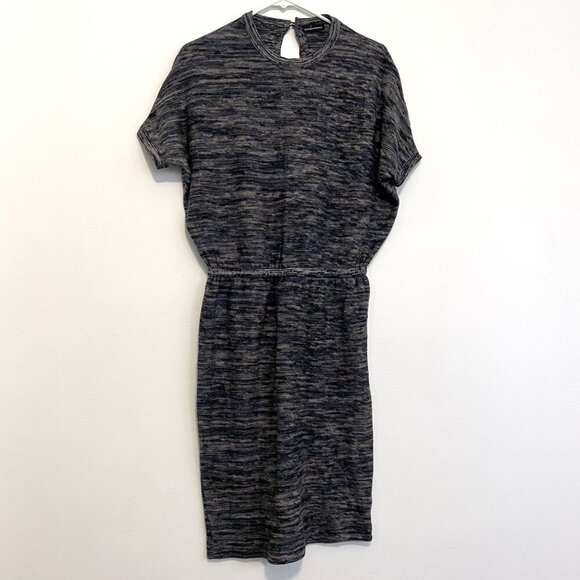 MODA INTERNATIONAL Blue Cream Short Sleeve Cotton CASHMERE Midi Sweater Dress S - Picture 1 of 11